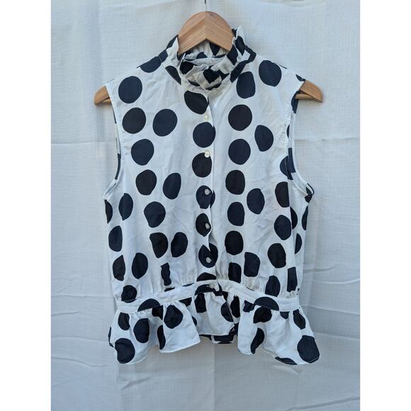 Alice Ritter Brooklyn Womens Button Up Peplum Polka Dot Blouse Sz XL Ruffle Neck - Picture 2 of 5